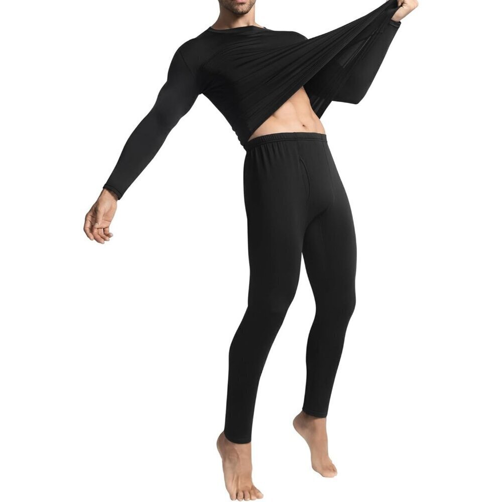 Men Thermal Underwear Set Fleece Lined Base Layer Top and Bottom for Winter